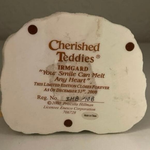 Cherished Teddies 2000 IRMGARD “Your Smile Can Melt Any Heart” Avon Vintage 3" - Picture 7 of 8
